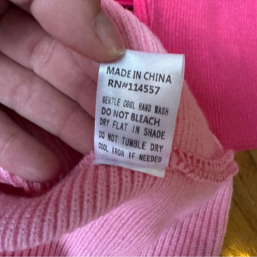 SOLD - THML Mock Turtleneck Ribbed Pink & White Color Block Pullover Sweater - Picture 5 of 6